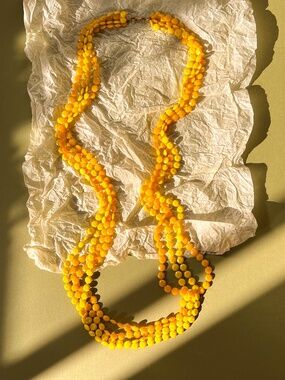 Vintage 1960s Long Necklace With Yellow Faceted Beads
